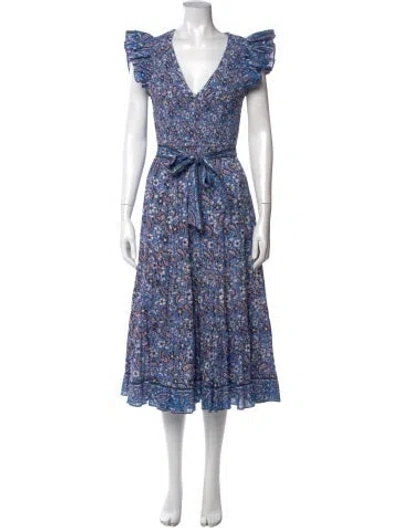 Pre-owned Cleobella Floral Print Midi Length Dress In Blue