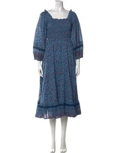 Pre-owned Cleobella Floral Print Midi Length Dress In Blue