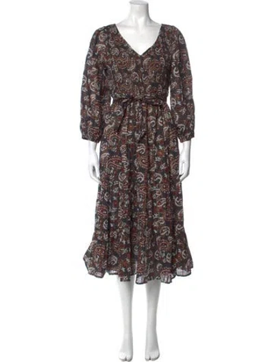 Pre-owned Cleobella Floral Print Midi Length Dress In Blue