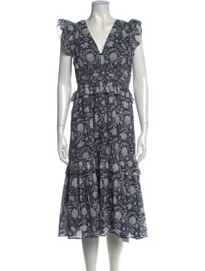 Pre-owned Cleobella Floral Print Midi Length Dress In Blue