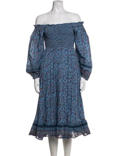Pre-owned Cleobella Floral Print Midi Length Dress In Blue