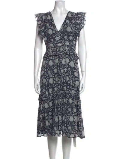 Pre-owned Cleobella Floral Print Midi Length Dress In Blue