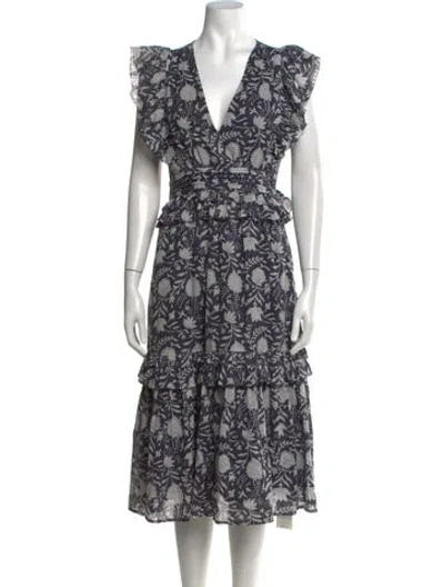 Pre-owned Cleobella Floral Print Midi Length Dress In Blue