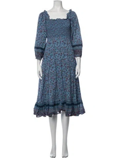 Pre-owned Cleobella Floral Print Midi Length Dress In Blue