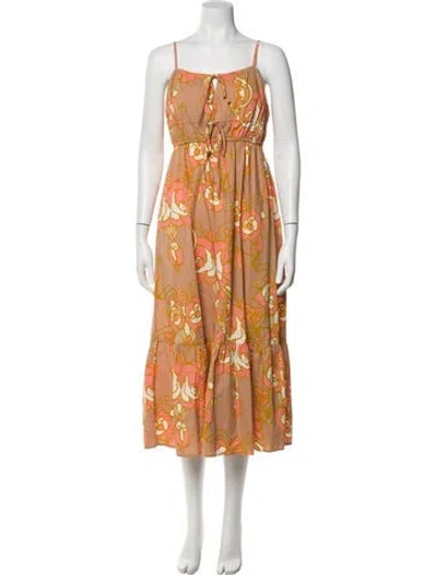 Pre-owned Cleobella Floral Print Midi Length Dress In Brown