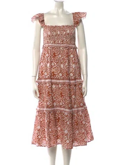 Pre-owned Cleobella Floral Print Midi Length Dress In Brown