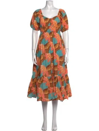 Pre-owned Cleobella Floral Print Midi Length Dress In Brown