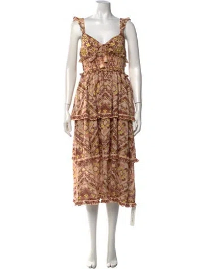 Pre-owned Cleobella Floral Print Midi Length Dress In Brown