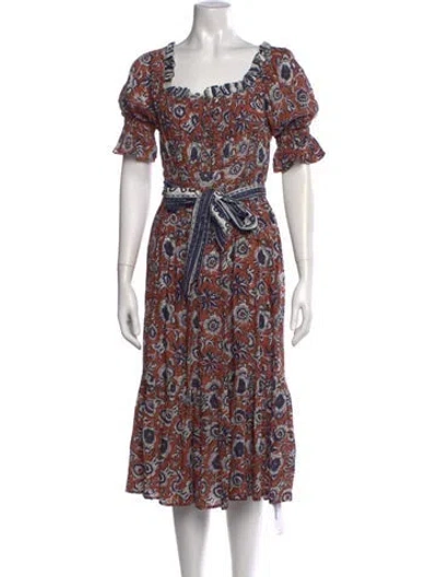 Pre-owned Cleobella Floral Print Midi Length Dress In Brown