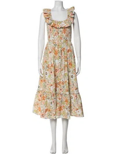 Pre-owned Cleobella Floral Print Midi Length Dress In Green