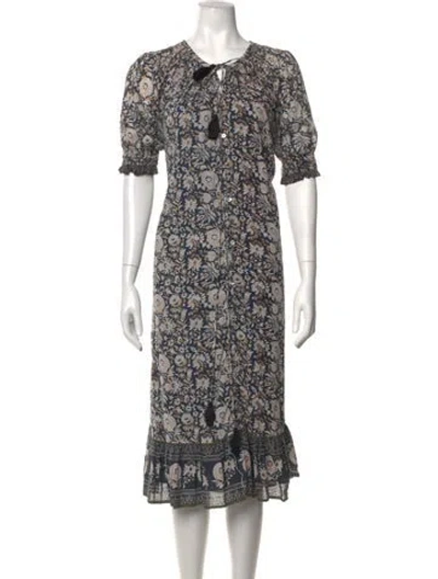 Pre-owned Cleobella Floral Print Midi Length Dress In Grey