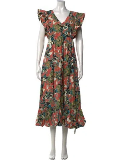 Pre-owned Cleobella Floral Print Midi Length Dress In Multicolor