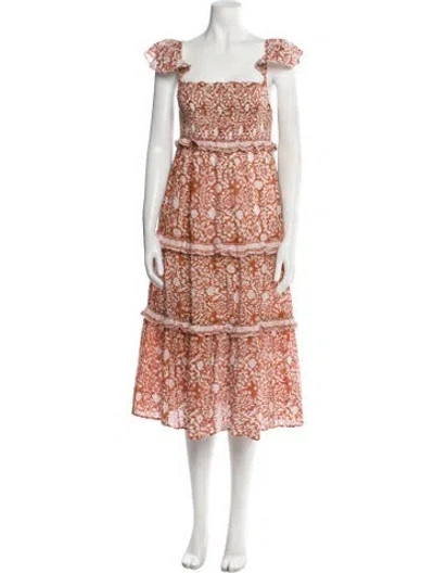 Pre-owned Cleobella Floral Print Midi Length Dress In Neutral