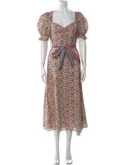 Pre-owned Cleobella Floral Print Midi Length Dress In Neutral