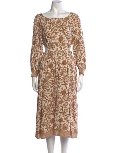 Pre-owned Cleobella Floral Print Midi Length Dress In Neutrals