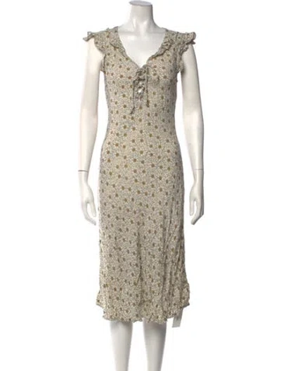Pre-owned Cleobella Floral Print Midi Length Dress In Neutrals