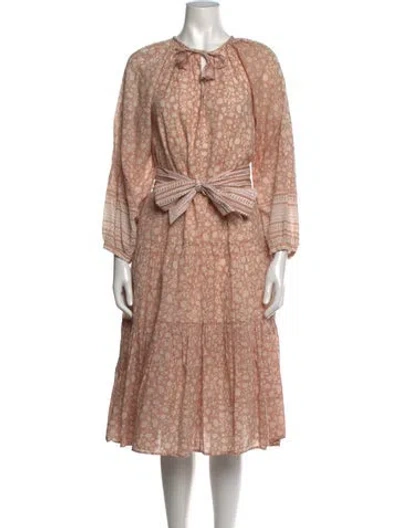 Pre-owned Cleobella Floral Print Midi Length Dress In Neutrals