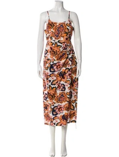 Pre-owned Cleobella Floral Print Midi Length Dress In Orange