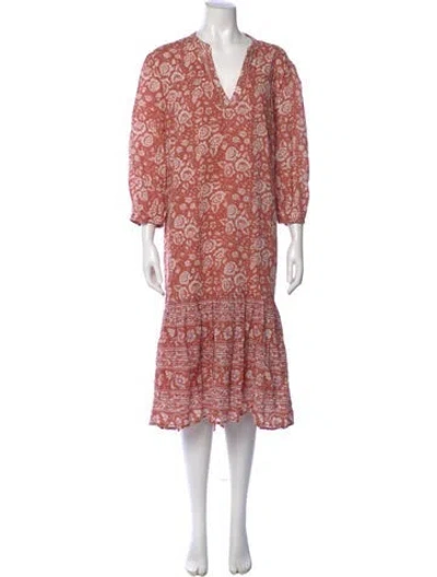 Pre-owned Cleobella Floral Print Midi Length Dress In Orange