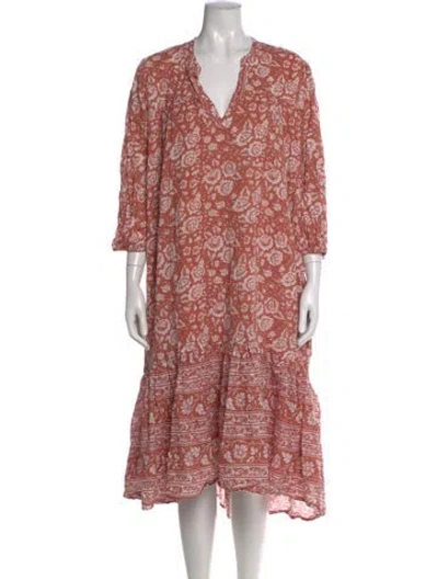Pre-owned Cleobella Floral Print Midi Length Dress In Orange