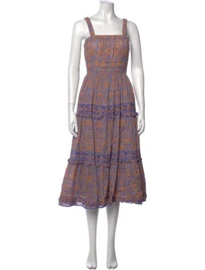Pre-owned Cleobella Floral Print Midi Length Dress In Orange