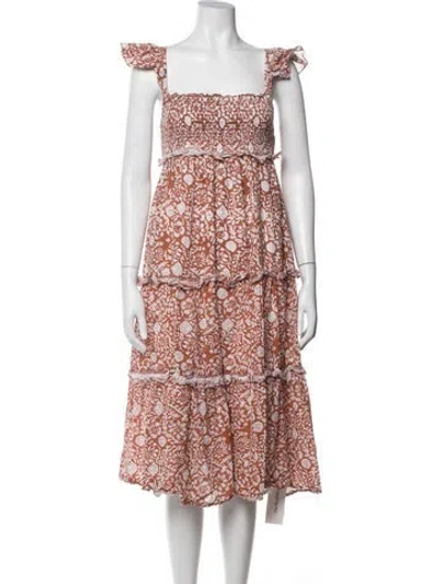 Pre-owned Cleobella Floral Print Midi Length Dress In Orange
