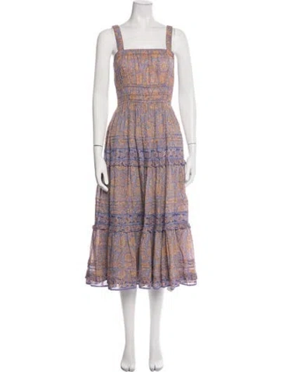 Pre-owned Cleobella Floral Print Midi Length Dress In Orange