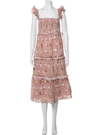 Pre-owned Cleobella Floral Print Midi Length Dress In Orange