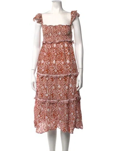 Pre-owned Cleobella Floral Print Midi Length Dress In Orange