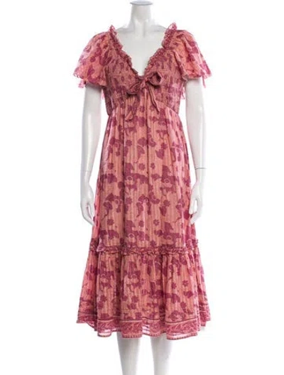 Pre-owned Cleobella Floral Print Midi Length Dress In Pink