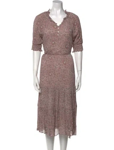 Pre-owned Cleobella Floral Print Midi Length Dress In Pink