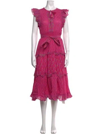 Pre-owned Cleobella Floral Print Midi Length Dress In Pink
