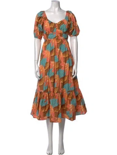 Pre-owned Cleobella Floral Print Midi Length Dress In Pink