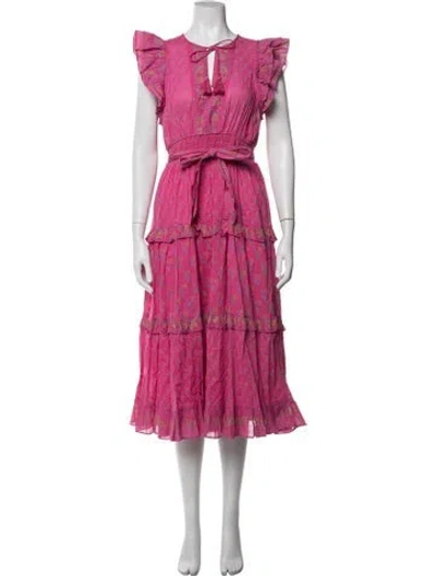 Pre-owned Cleobella Floral Print Midi Length Dress In Pink