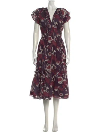 Pre-owned Cleobella Floral Print Midi Length Dress In Purple
