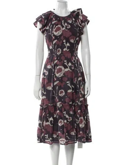 Pre-owned Cleobella Floral Print Midi Length Dress In Purple