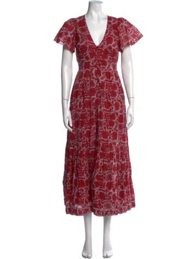 Pre-owned Cleobella Floral Print Midi Length Dress In Red
