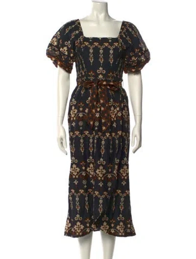 Pre-owned Cleobella Floral Print Midi Length Dress W/ Tags In Black