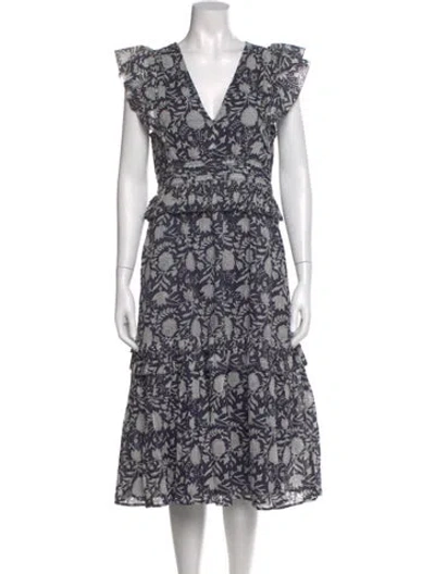 Pre-owned Cleobella Floral Print Midi Length Dress W/ Tags In Blue