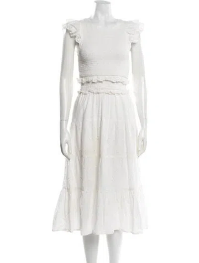 Pre-owned Cleobella Floral Print Midi Length Dress In White