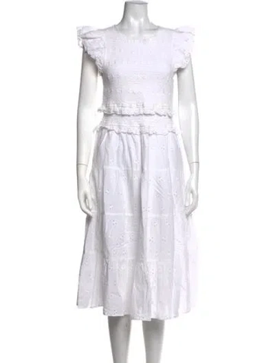 Pre-owned Cleobella Floral Print Midi Length Dress In White
