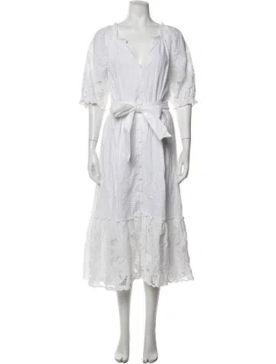 Pre-owned Cleobella Floral Print Midi Length Dress In White