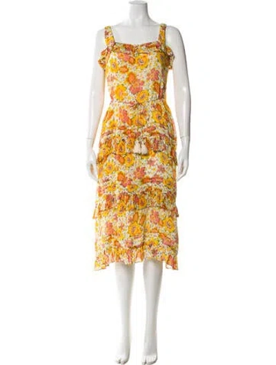 Pre-owned Cleobella Floral Print Midi Length Dress In Yellow