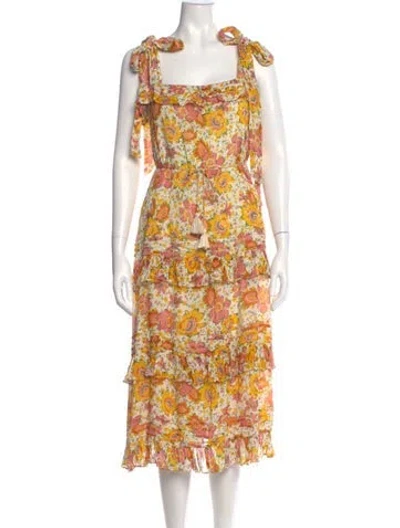 Pre-owned Cleobella Floral Print Midi Length Dress In Yellow