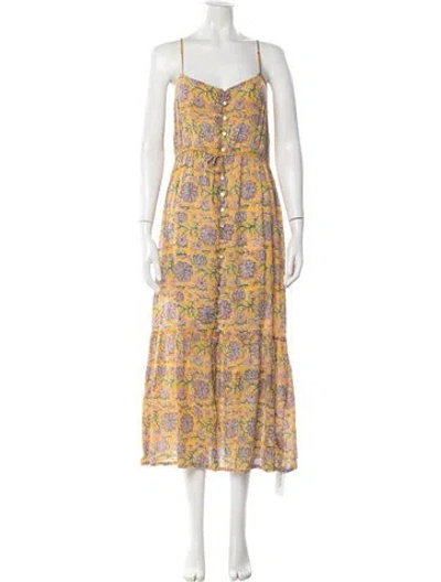 Pre-owned Cleobella Floral Print Midi Length Dress In Yellow