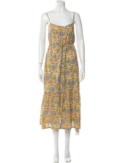 Pre-owned Cleobella Floral Print Midi Length Dress In Yellow