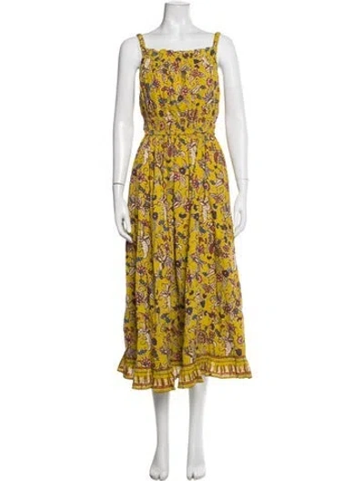 Pre-owned Cleobella Floral Print Midi Length Dress In Yellow