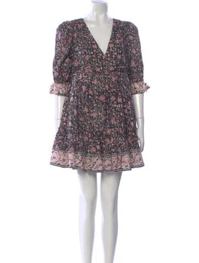 Pre-owned Cleobella Floral Print Mini Dress In Black