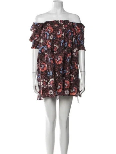 Pre-owned Cleobella Floral Print Mini Dress In Black