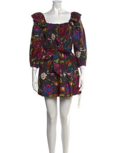 Pre-owned Cleobella Floral Print Mini Dress In Black